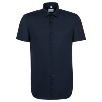 Seidensticker SLIM FIT shirt UNI POPELINE dark blue with Business Kent collar in narrow cut