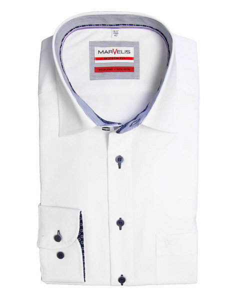 Marvelis Hemd MODERN FIT UNI POPELINE weiss mit New Kent Kragen in moderner Schnittform