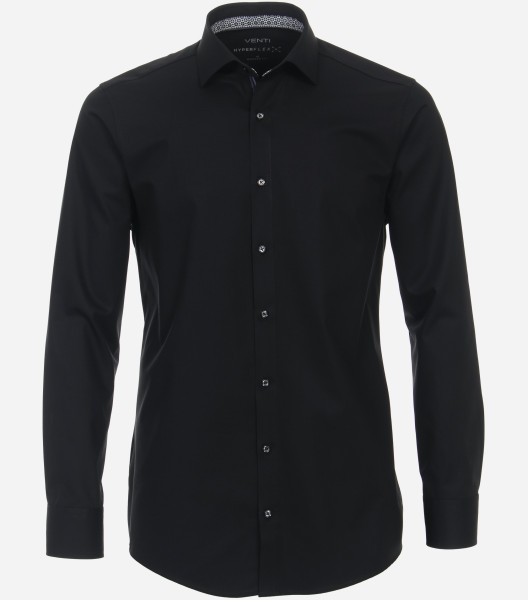 Camisa Venti MODERN FIT HYPERFLEX negro con cuello Kent de corte moderno