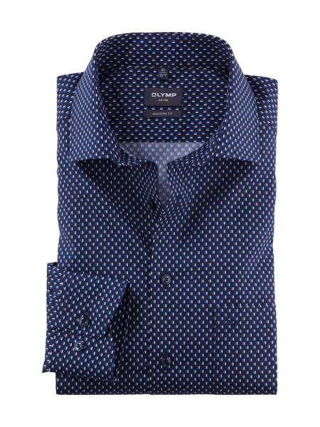 Olymp Hemd MODERN FIT PRINT dunkelblau mit Global Kent Kragen in moderner Schnittform