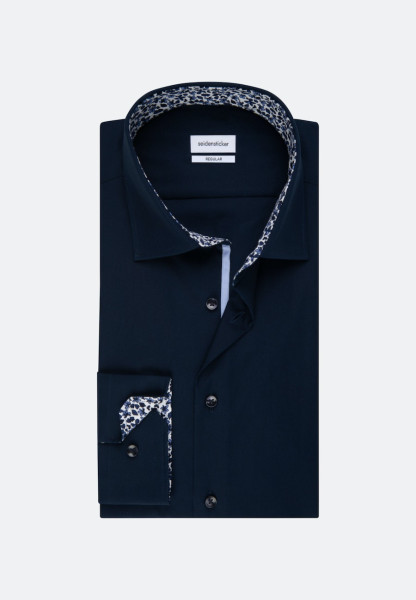 Seidensticker overhemd REGULAR FIT UNI POPELINE donkerblauw met Business Kent-kraag in klassieke snit