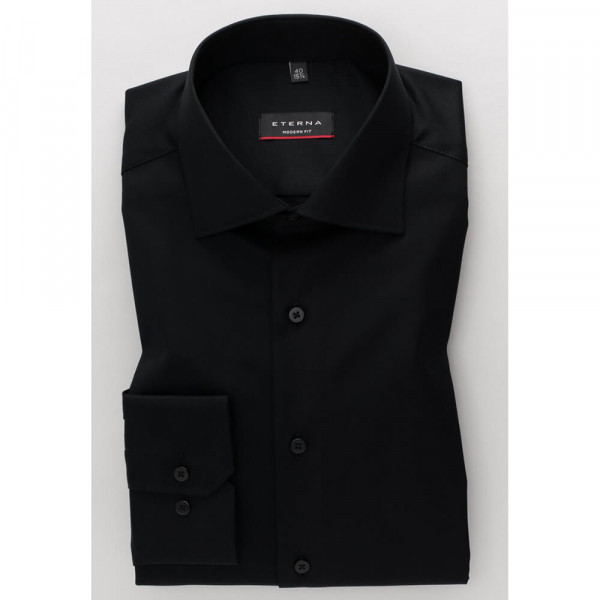 Eterna Hemd MODERN FIT TWILL schwarz mit Classic Kent Kragen in moderner Schnittform