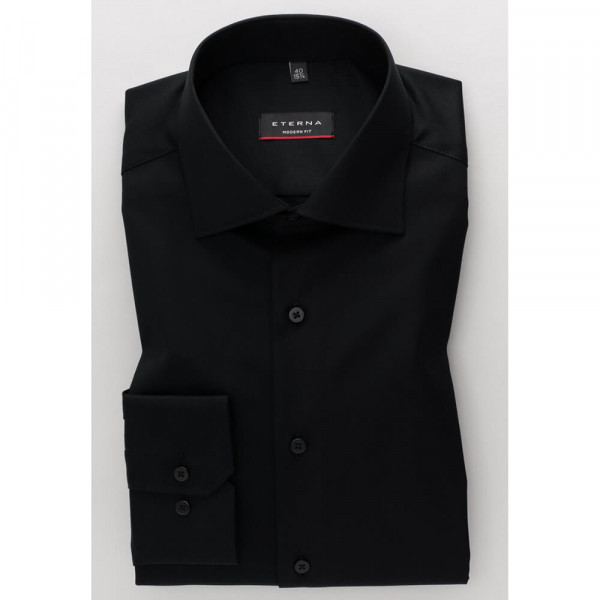 Camisa Eterna MODERN FIT TWILL negro con cuello Clásico Kent de corte moderno