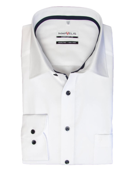 Marvelis Hemd COMFORT FIT UNI POPELINE weiss mit New Kent Kragen in klassischer Schnittform