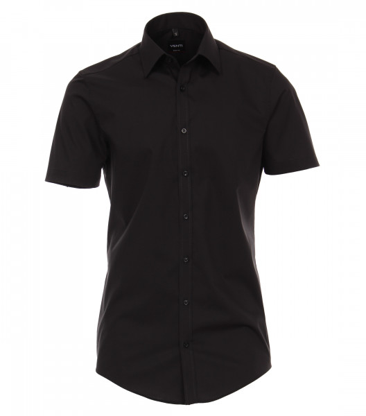 Camicia Venti BODY FIT UNI POPELINE nero con Kent collar in taglio stretto