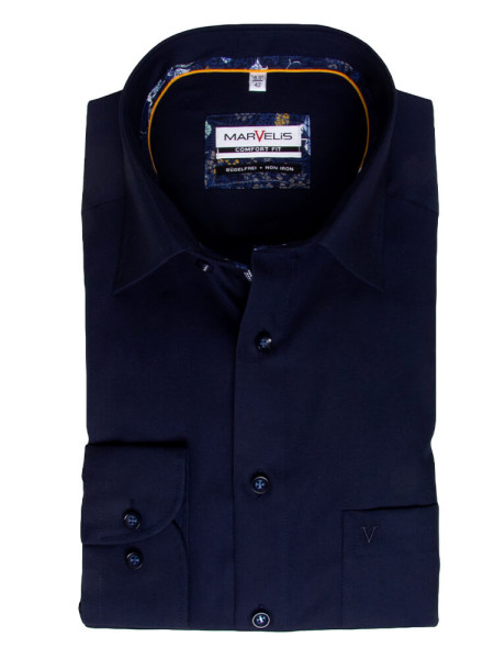 Marvelis Hemd COMFORT FIT UNI POPELINE dunkelblau mit New Kent Kragen in klassischer Schnittform