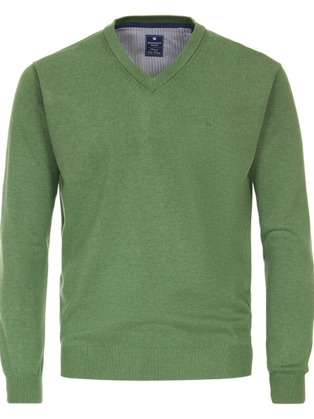 Redmond sweater REGULAR FIT MELANGE green with V-neck collar in classic cut