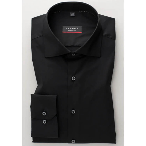 Camicia Eterna MODERN FIT UNI STRETCH nero con Kent classico collar in taglio moderno