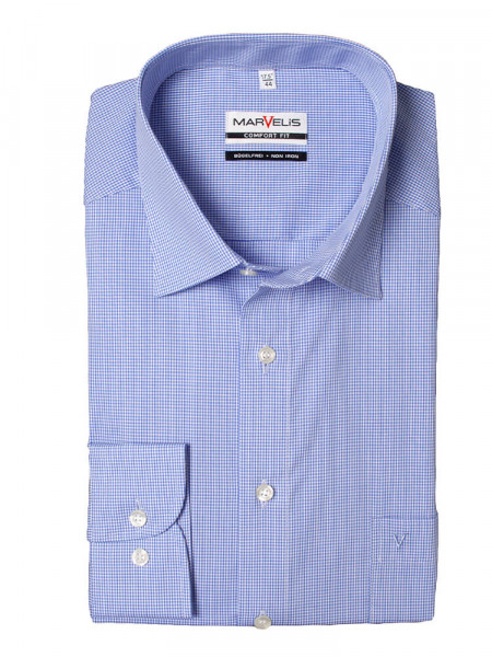 Camicia Marvelis COMFORT FIT UNI POPELINE azzurro con Nuovo Kent collar in taglio classico