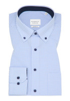 Camisa Eterna MODERN FIT VICHY POPELINE azul claro con cuello Button Down de corte moderno