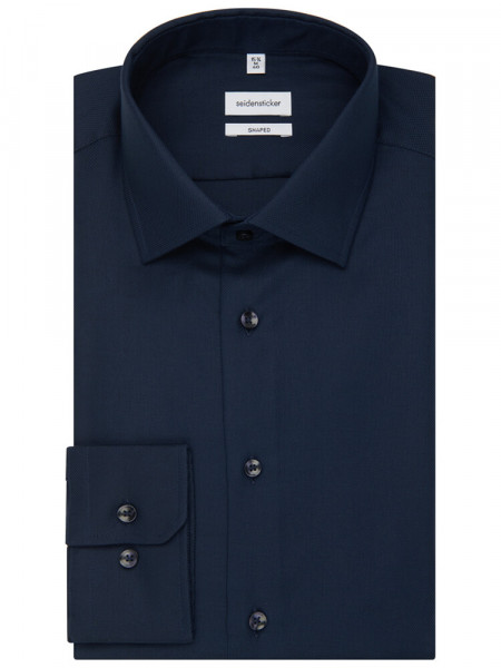 SEIDENSTICKER Tailored Fit Hemd Dunkelblau Business Kent Struktur - Ansicht 4