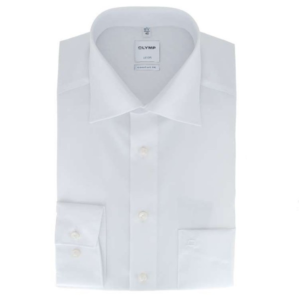 Camisa OLYMP Luxor comfort fit UNI POPELINE blanco con cuello Nuevo Kent de corte clásico