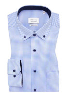 Camisa Eterna MODERN FIT VICHY POPELINE azul claro con cuello Button Down de corte moderno