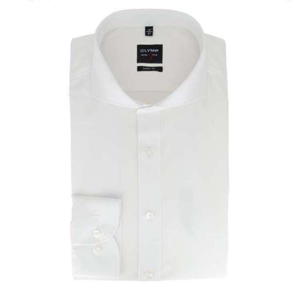 Chemise OLYMP Level Five body fit TWILL blanc avec col Italien en coupe étroite