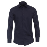 Camisa Venti MODERN FIT UNI POPELINE azul oscuro con cuello Kent de corte moderno