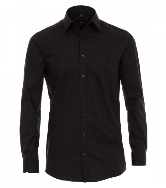 Camicia Venti BODY FIT UNI POPELINE nero con Kent collar in taglio stretto