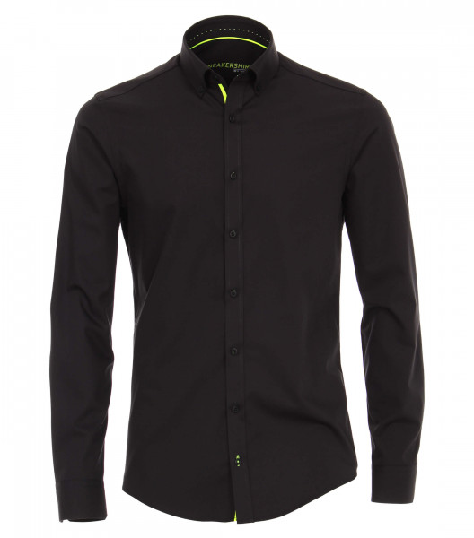 Venti Hemd MODERN FIT UNI POPELINE schwarz mit Button Down Kragen in moderner Schnittform