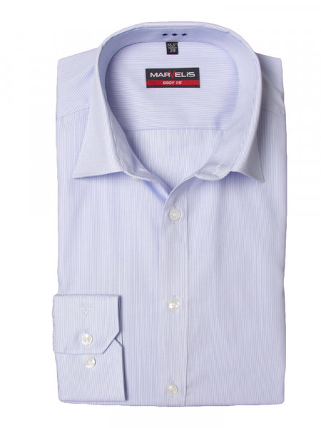 Marvelis BODY FIT Hemd MILLE RAYÈ hellblau mit New York Kent Kragen in schmaler Schnittform