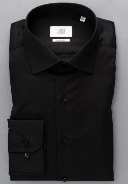 Camisa Eterna MODERN FIT TWILL negro con cuello Clásico Kent de corte moderno