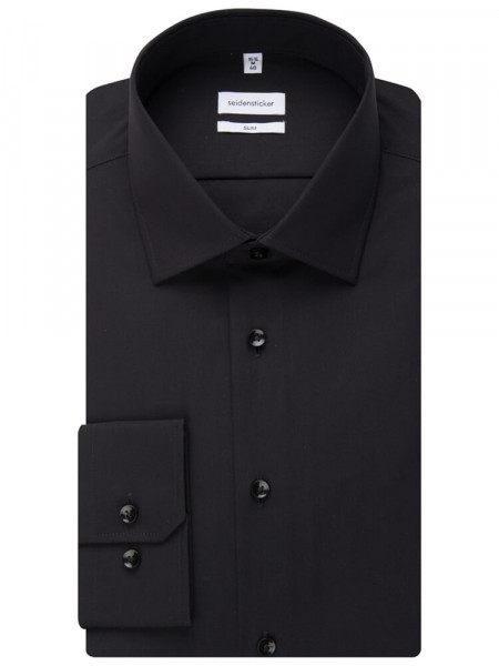 SEIDENSTICKER Slim Fit Hemd Schwarz Business Kent Popeline - Ansicht 4