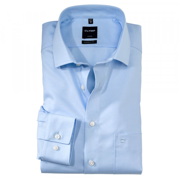 Camisa OLYMP Luxor modern fit TWILL azul claro con cuello Global Kent de corte moderno