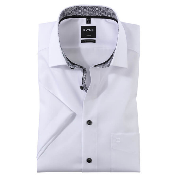 Camisa OLYMP Luxor modern fit UNI POPELINE blanco con cuello Global Kent de corte moderno