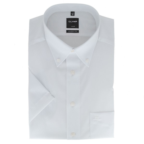 Camisa OLYMP Luxor modern fit UNI POPELINE blanco con cuello Button Down de corte moderno