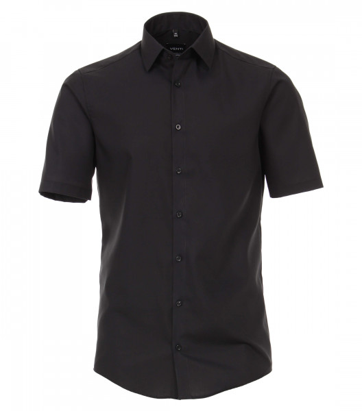 Chemise Venti MODERN FIT UNI POPELINE noir avec col Kent en coupe moderne