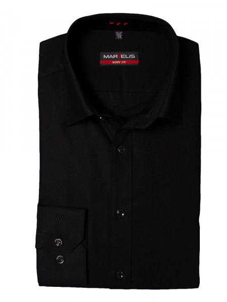 Camisa Marvelis BODY FIT UNI POPELINE negro con cuello New York Kent de corte estrecho