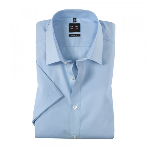 Camicia OLYMP Level Five body fit UNI POPELINE azzurro con New York Kent collar in taglio stretto