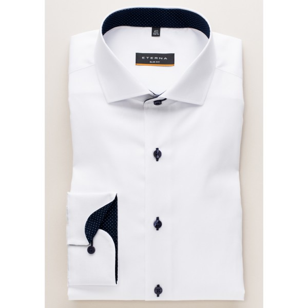 Camisa Eterna SLIM FIT FINO OXFORD blanco con cuello Seccionado de corte estrecho