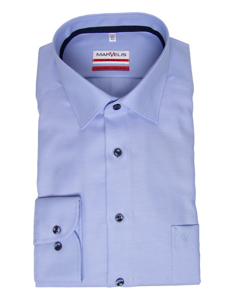 Camisa Marvelis MODERN FIT TWILL azul claro con cuello Nuevo Kent de corte moderno