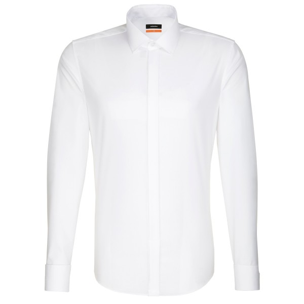 Camicia Seidensticker SLIM FIT UNI POPELINE bianco con Business Kent Party collar in taglio stretto