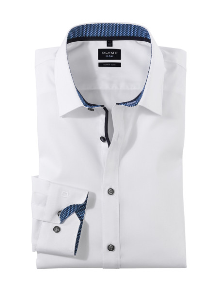 Chemise OLYMP SUPER SLIM UNI STRETCH blanc avec col Urban Kent en coupe super étroite