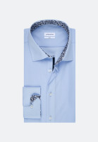 Chemise Seidensticker SLIM FIT UNI POPELINE bleu clair avec col Business Kent en coupe étroite