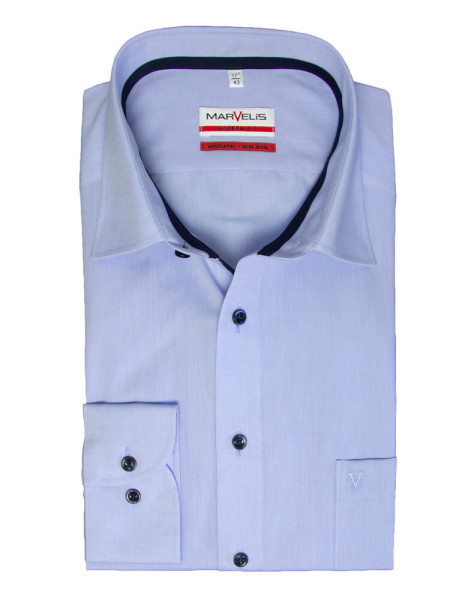 Marvelis Hemd MODERN FIT UNI POPELINE hellblau mit New Kent Kragen in moderner Schnittform