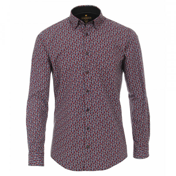 Redmond MODERN FIT Hemd PRINT rot mit Under Button Down Kragen in moderner Schnittform