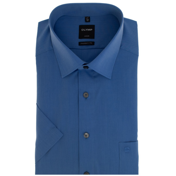 Camisa OLYMP Luxor modern fit CHAMBRAY azul medio con cuello Nuevo Kent de corte moderno