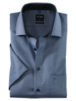 OLYMP overhemd MODERN FIT STRUCTUUR donkerblauw met Global Kent-kraag in moderne snit