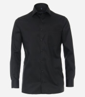 Chemise CasaModa COMFORT FIT TWILL noir avec col Kent en coupe classique