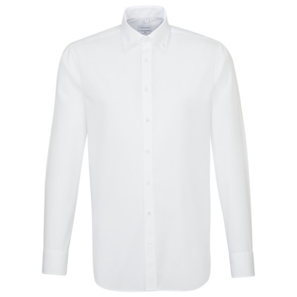 Chemise Seidensticker SLIM FIT UNI POPELINE blanc avec col Button Down en coupe étroite