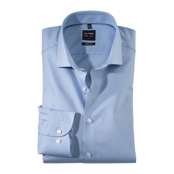 Camicia OLYMP Level Five body fit TWILL azzurro con Royal Kent collar in taglio stretto