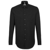 Chemise Seidensticker REGULAR UNI POPELINE noir avec col Business Kent en coupe moderne