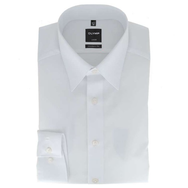 Camicia OLYMP Luxor modern fit UNI POPELINE bianco con Nuovo Kent collar in taglio moderno