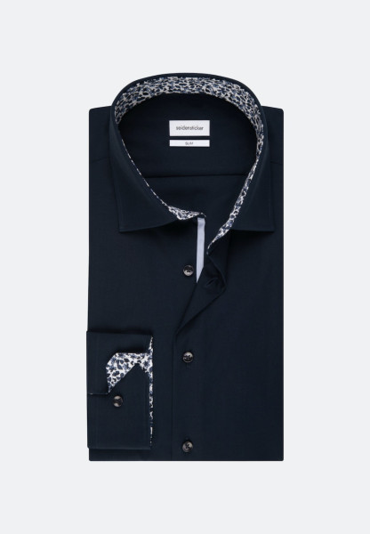 Seidensticker shirt SLIM FIT UNI POPELINE dark blue with Business Kent collar in narrow cut