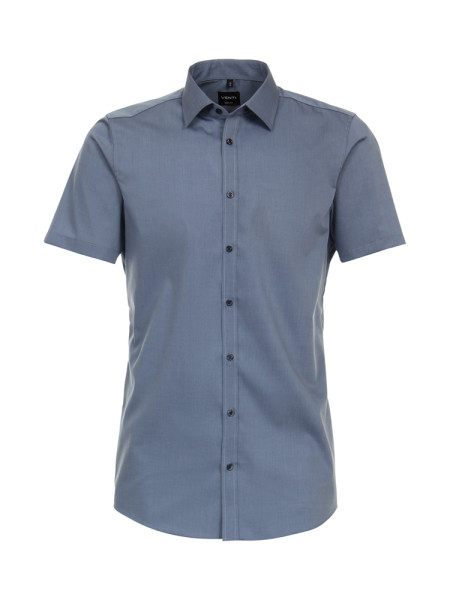 Venti shirt BODY FIT UNI POPELINE medium blue with Kent collar in narrow cut