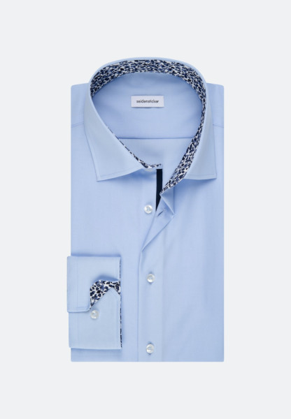 Chemise Seidensticker REGULAR FIT UNI POPELINE bleu clair avec col Business Kent en coupe classique