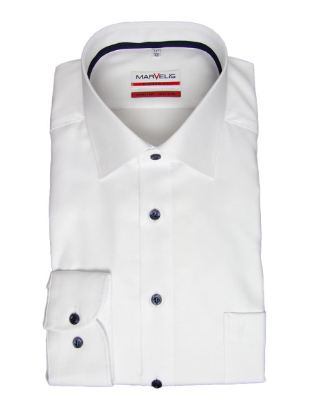 Camisa Marvelis MODERN FIT TWILL blanco con cuello Nuevo Kent de corte moderno