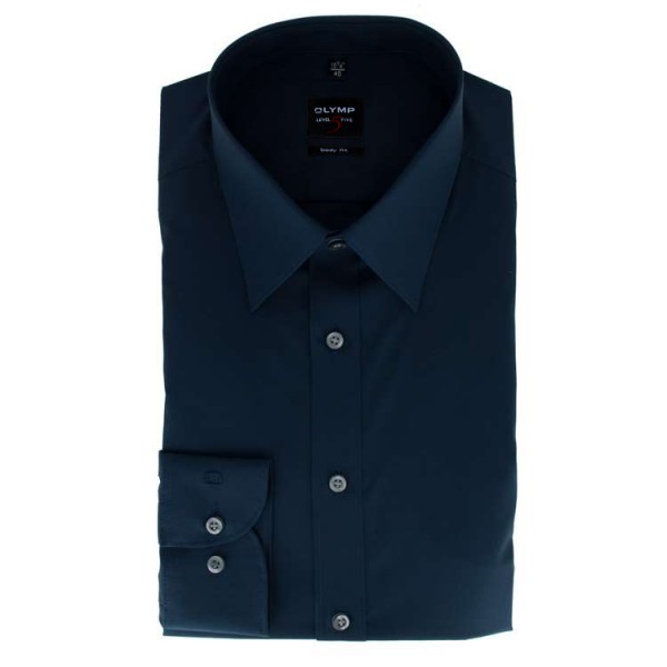 Camisa OLYMP Level Five body fit UNI POPELINE azul oscuro con cuello New York Kent de corte estrecho