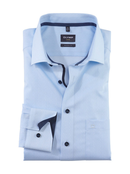 Olymp overhemd MODERN FIT PRINT lichtblauw met Global Kent-kraag in moderne snit